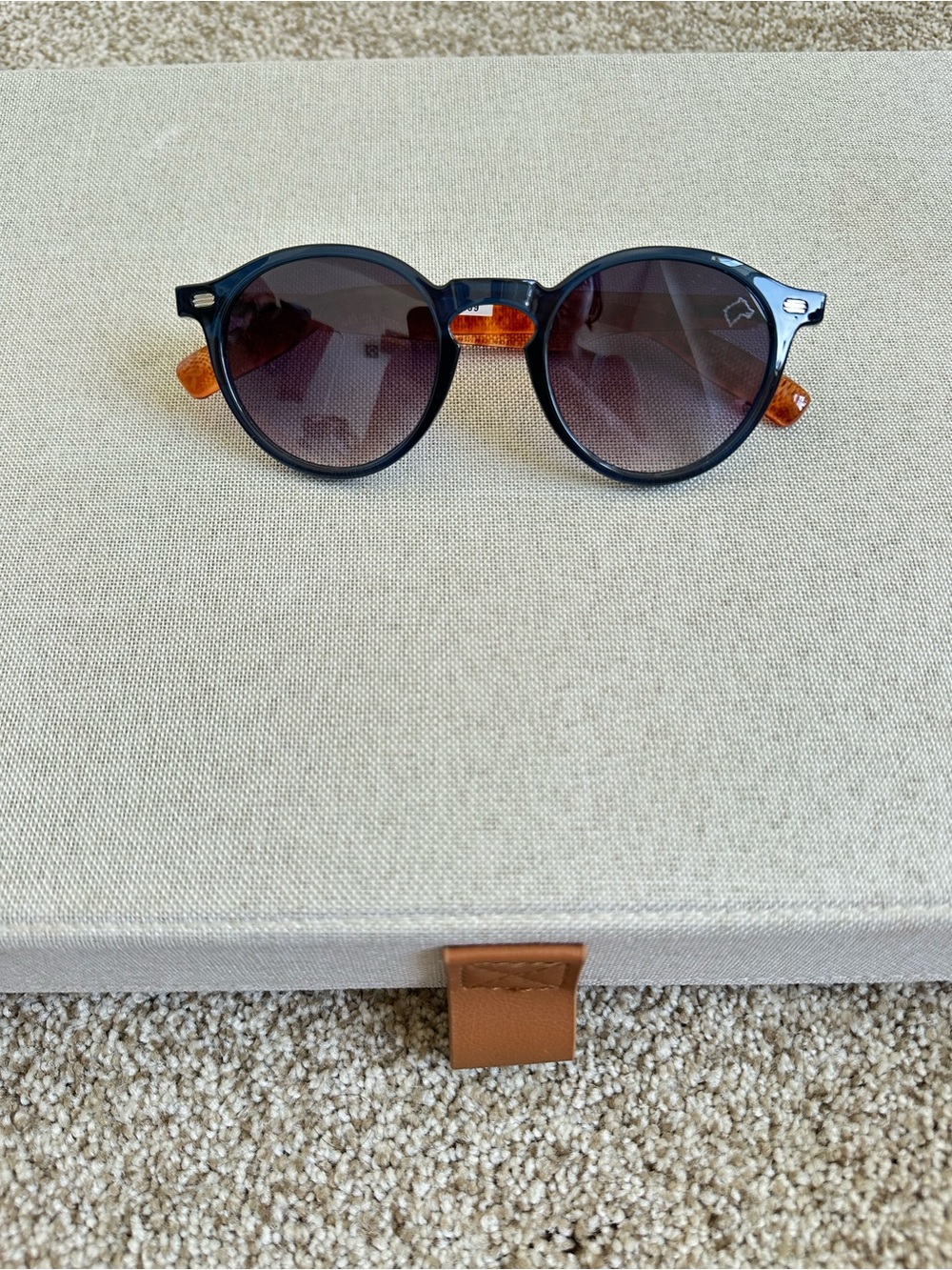 Men's Round Black Frame Sunglasses with Tortoiseshell Accents